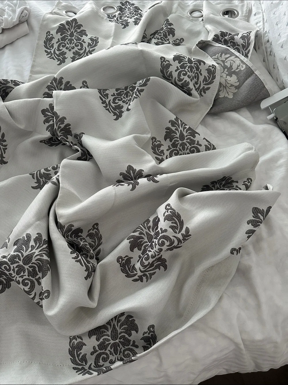 Duck River Textiles Luxurious De Luxe Gray Damask Grommet Curtains 2 Panel Set